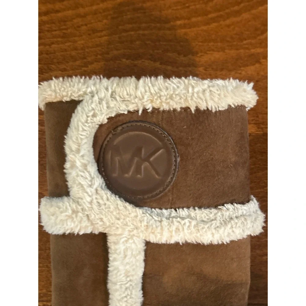 Michael Kors Girls Brown Faux Fur Trim Winter Boots Size 1 MK Logo Side Zip